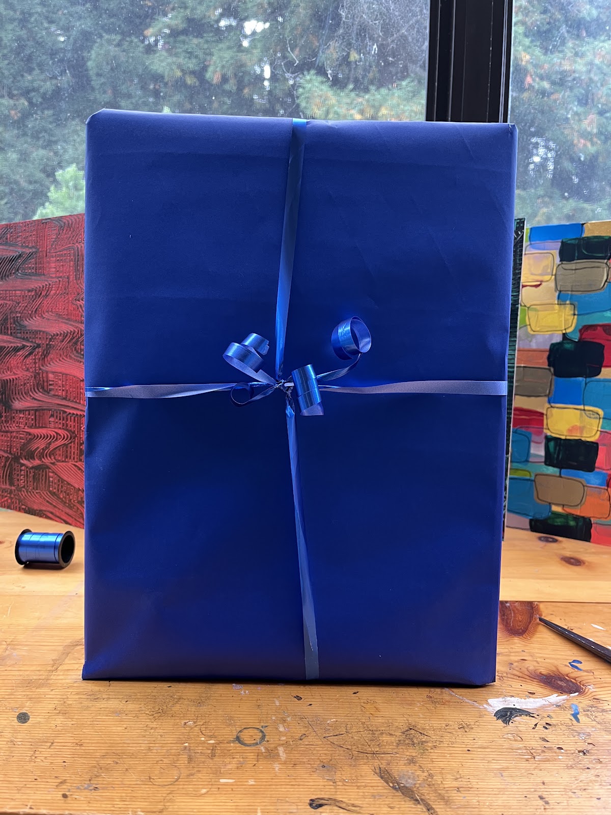 Gift-wrapped artwork prepared for Art Drop #5