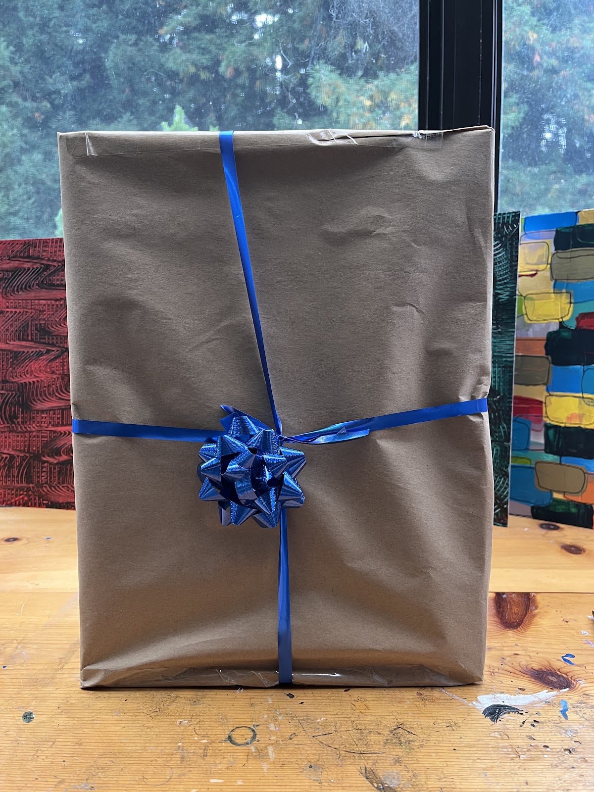 Gift-wrapped artwork prepared for Art Drop #6