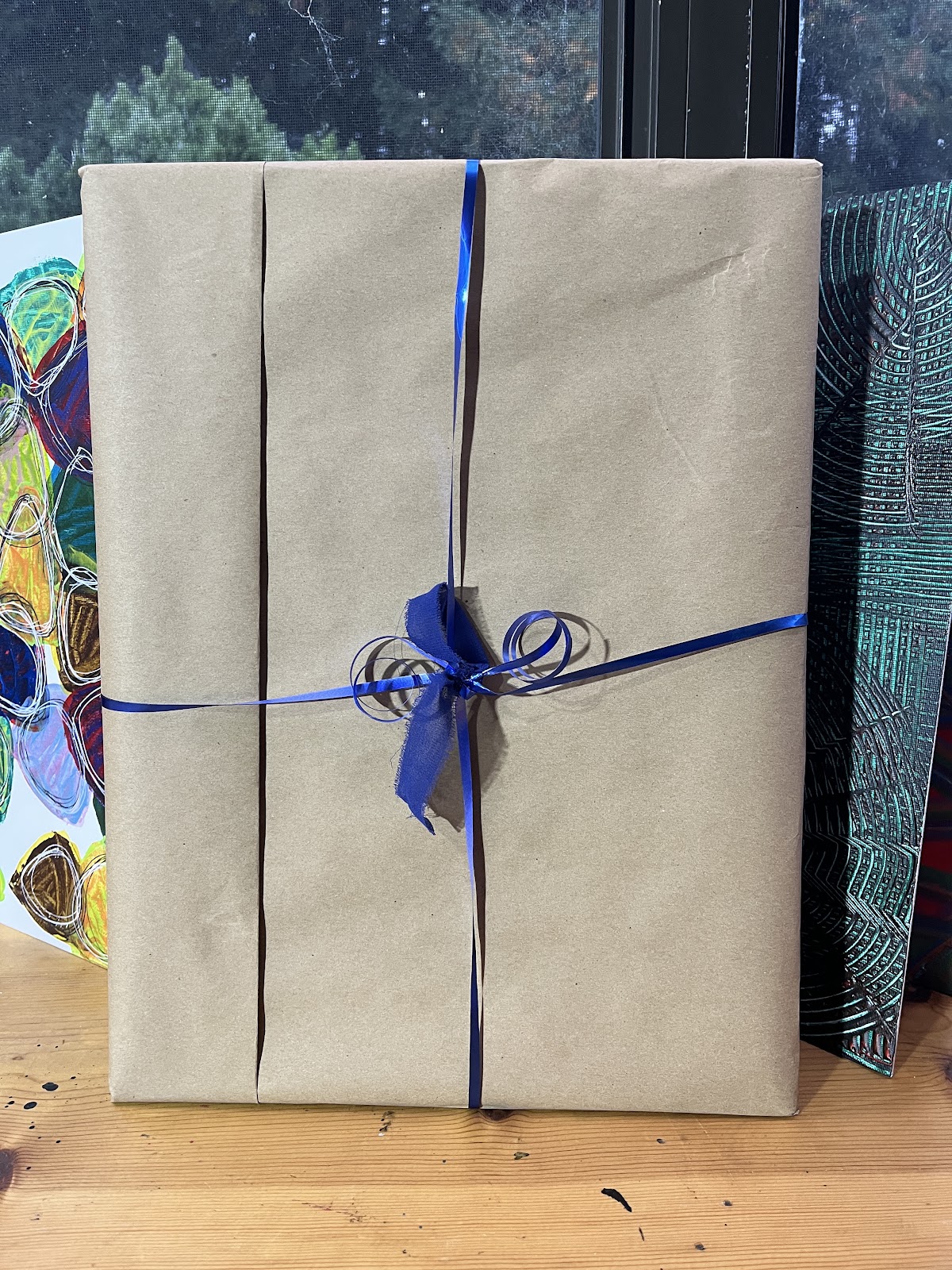 Gift-wrapped artwork prepared for Art Drop #7